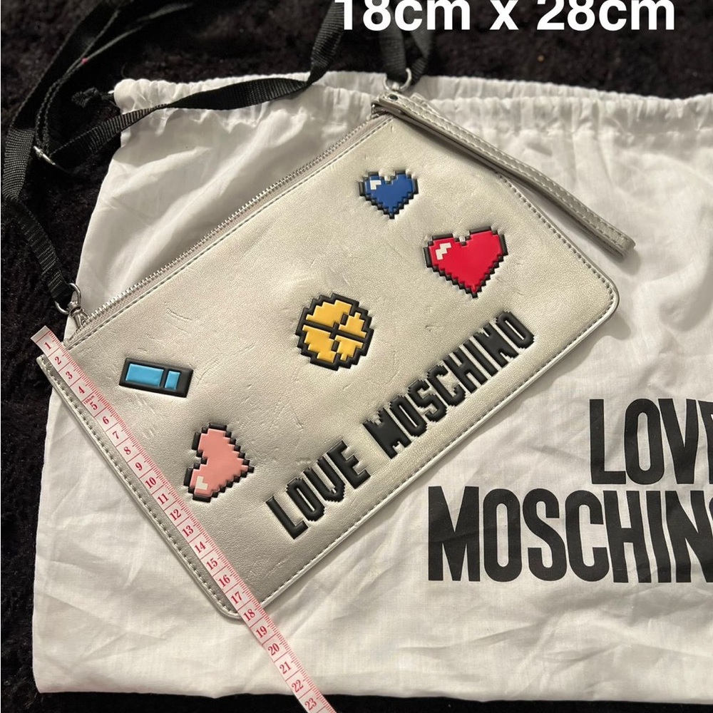 Love Moschino White Clutch with Heart and Pixel Art